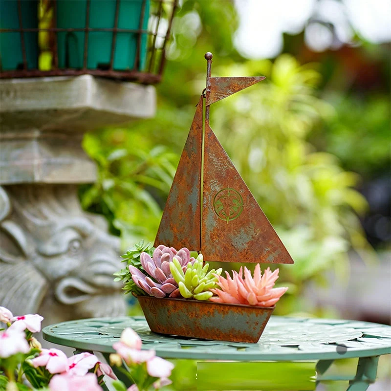 โต 50% OFF NOW! ๐ฑ Rustic Sailboat Metal Planter โ Handcrafted, weather-resistant & perfect for succulents, herbs or flowers โ charming garden or shelf decor ๐ก - Image 2