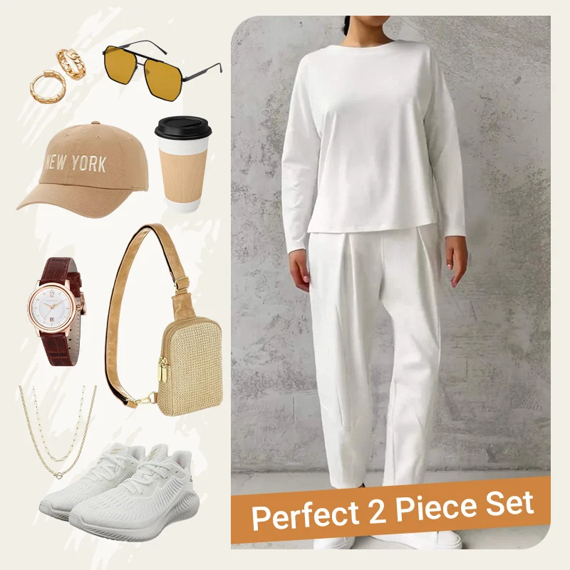 Round-Neck Long-Sleeved Top & Pants 2-Piece Set - Image 13
