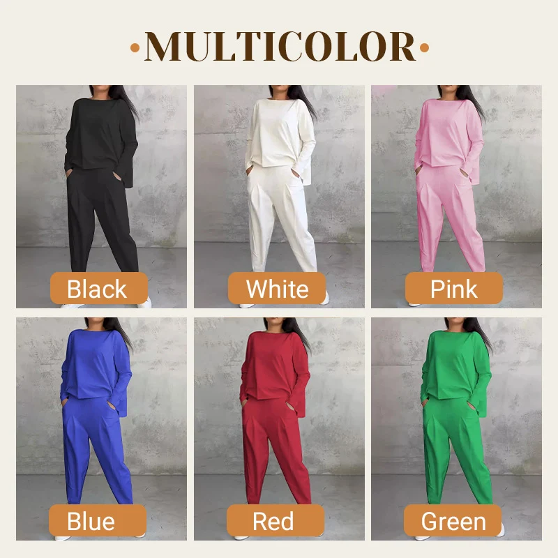 Round-Neck Long-Sleeved Top & Pants 2-Piece Set - Image 17