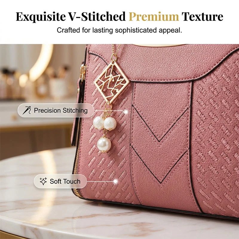 π LIMITED-TIME 50% OFF! β¨ Women's Top-Handle Satchel β V-Stitched, Gold Hardware, Multi-Compartment πΈ - Image 6