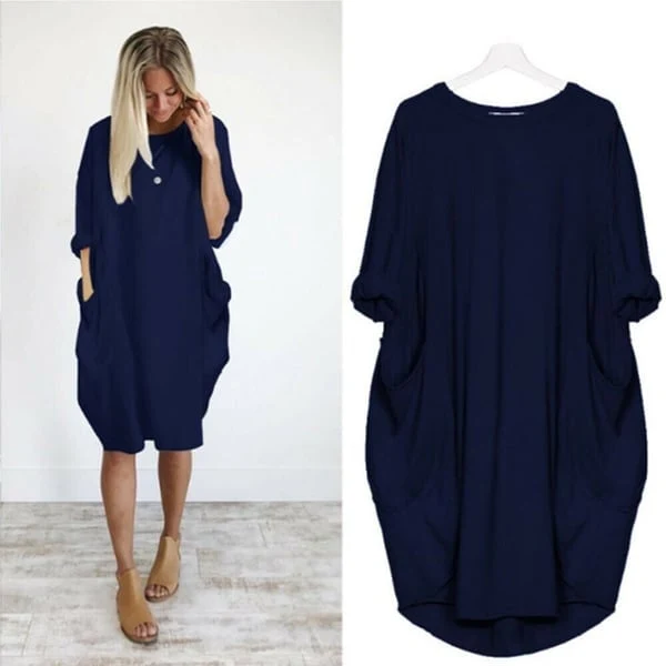 Hot sale💝 Women Casual Loose Pocket Long Sleeves Dress - Image 18