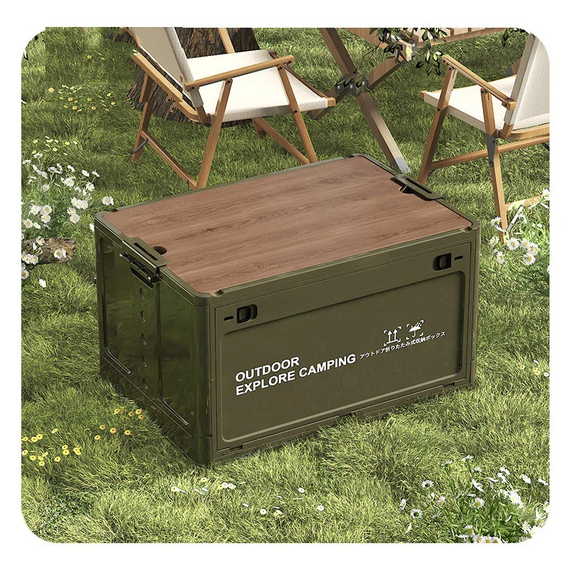 Collapsible Camping Storage Box with Wooden Lid - Image 3