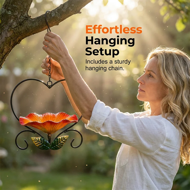 🐦 50% OFF NOW! 💖 Heart-Shaped Bird Feeder – Floral Design, Hanging, Rust-Resistant & Perfect for Backyard or Balcony 🏡 - Image 3