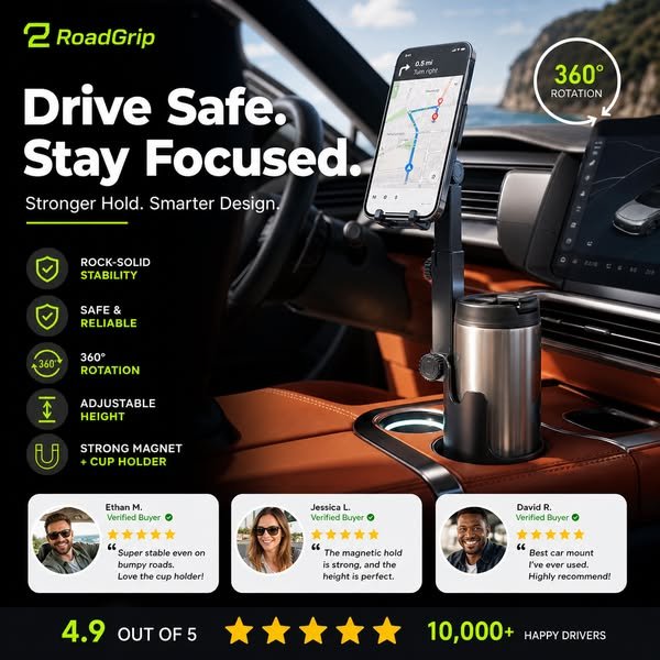 ⭐2026 New Arrival💥HOT SALE🥳🧲Car Cup Holder Phone Mount – 360° Adjustable, Strong N52 Magnet, One-Hand Operation, Fits All Phones, Stable Magnetic & Clamp Models for Safe Driving - Image 5