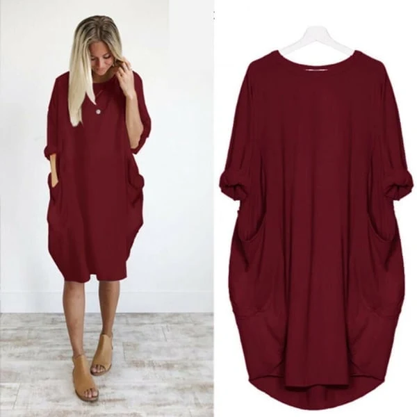 Hot sale💝 Women Casual Loose Pocket Long Sleeves Dress - Image 17