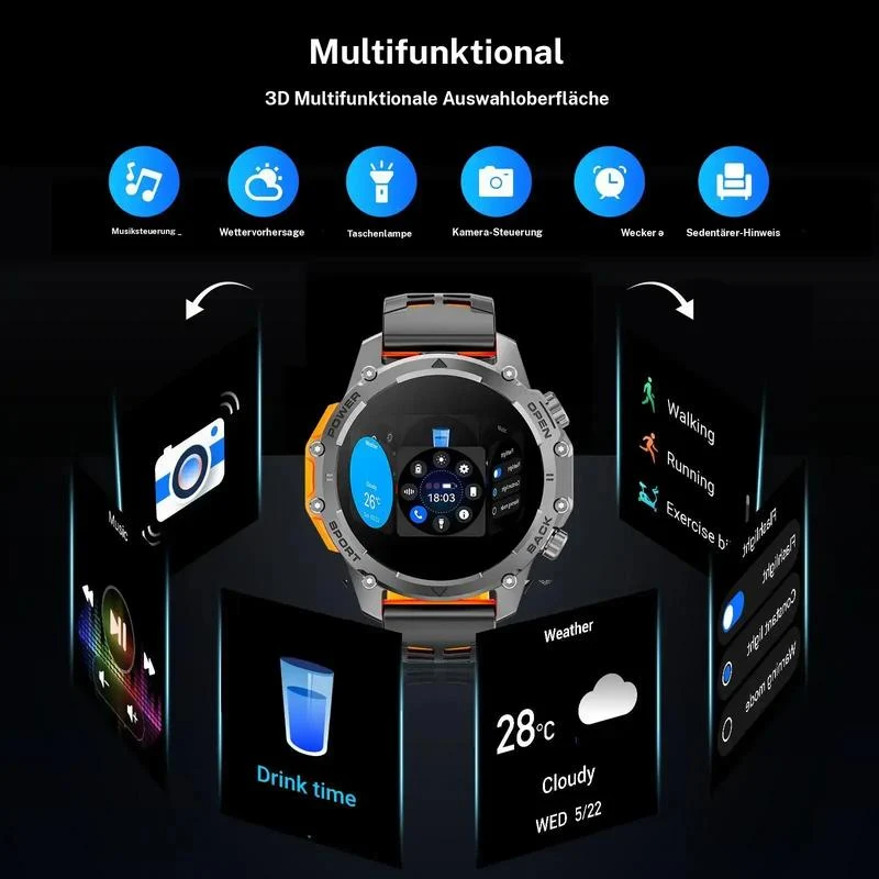 1.52" HD smartwatch for men – Phone calls and music control – Multiple sports modes – IP68 waterproof – Long battery life – Fitness watch for Android and iPhone - Image 5