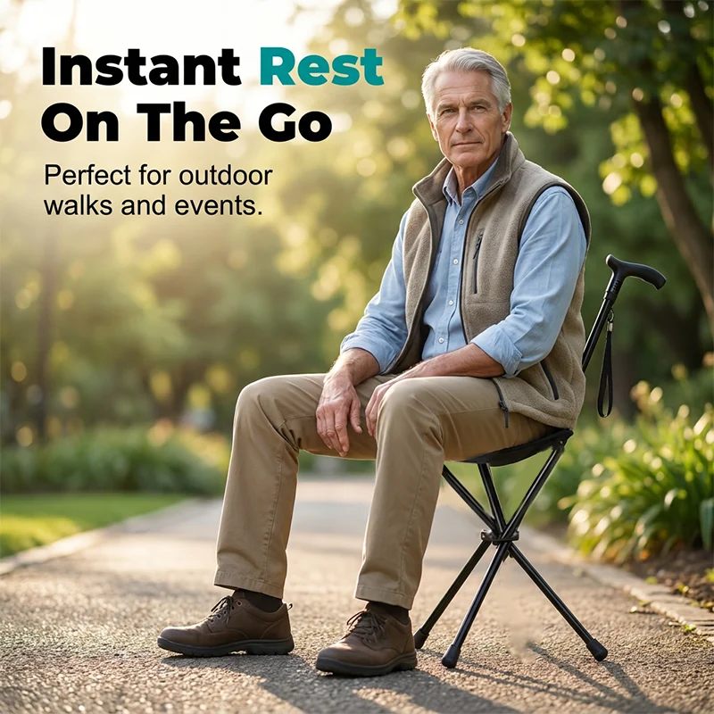 Folding Walking Cane with Seat - Image 3
