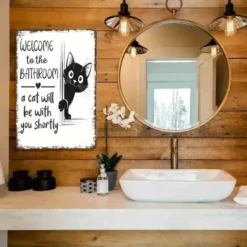 Alternative view of Cute Cat Bathroom Decor Sign