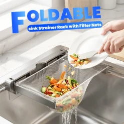 Foldable Sink Strainer Rack with Filter Nets