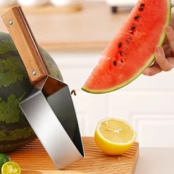 Triangle Stainless Steel Fruit Cutter with Wood Handle for Kitchen