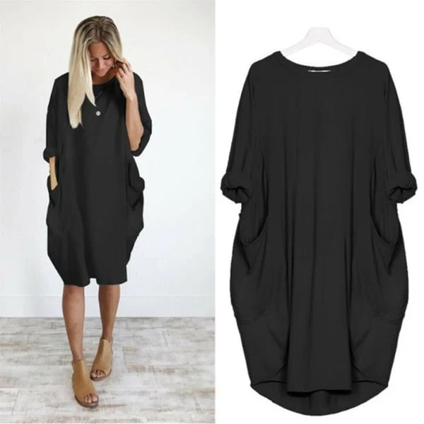 Hot sale💝 Women Casual Loose Pocket Long Sleeves Dress - Image 16